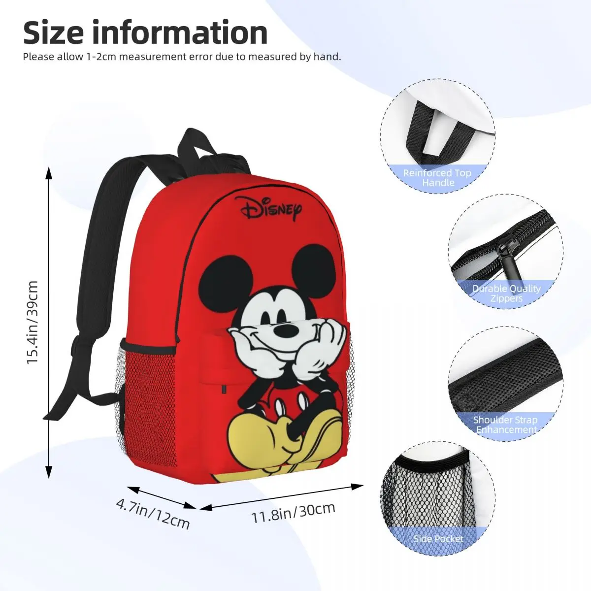 Mochila Leve Pato Donald, Bolsa Versátil e Elegante, Viagem Escolar e Uso Diário, 15"