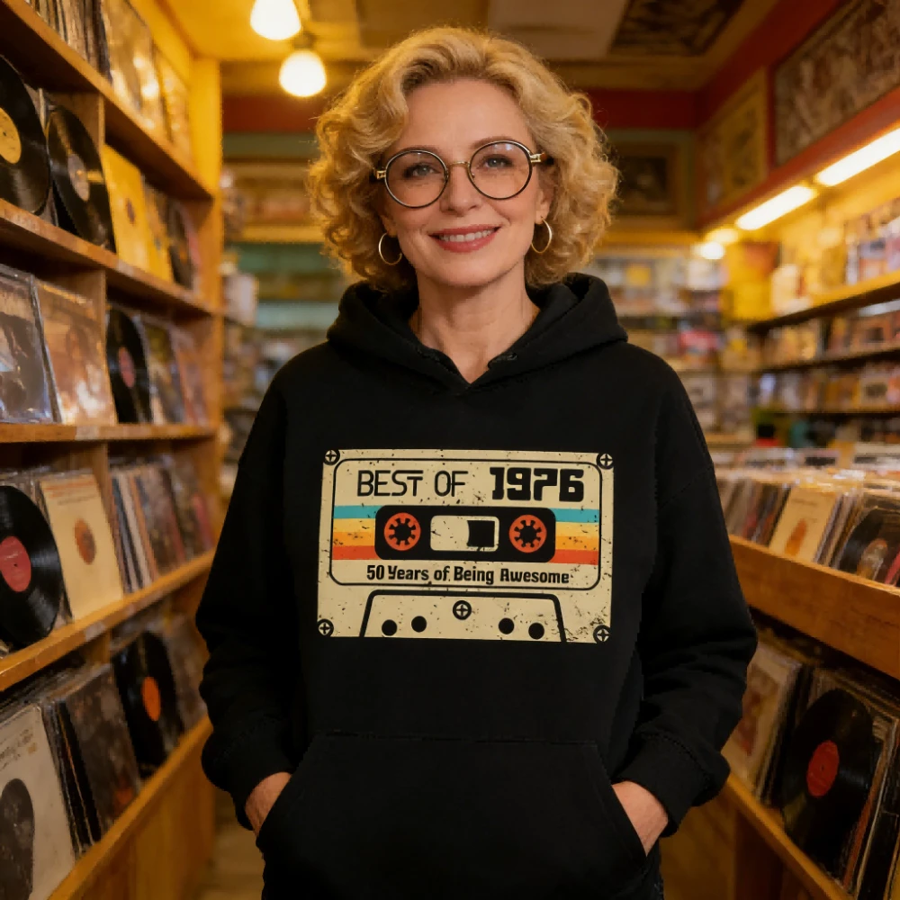 

Худи «50 лет незабываемых воспоминаний» в винтажном стиле 1976 года, лимитированная серия, одежда в стиле кассет, подарок на день рождения для женщин и мужчин