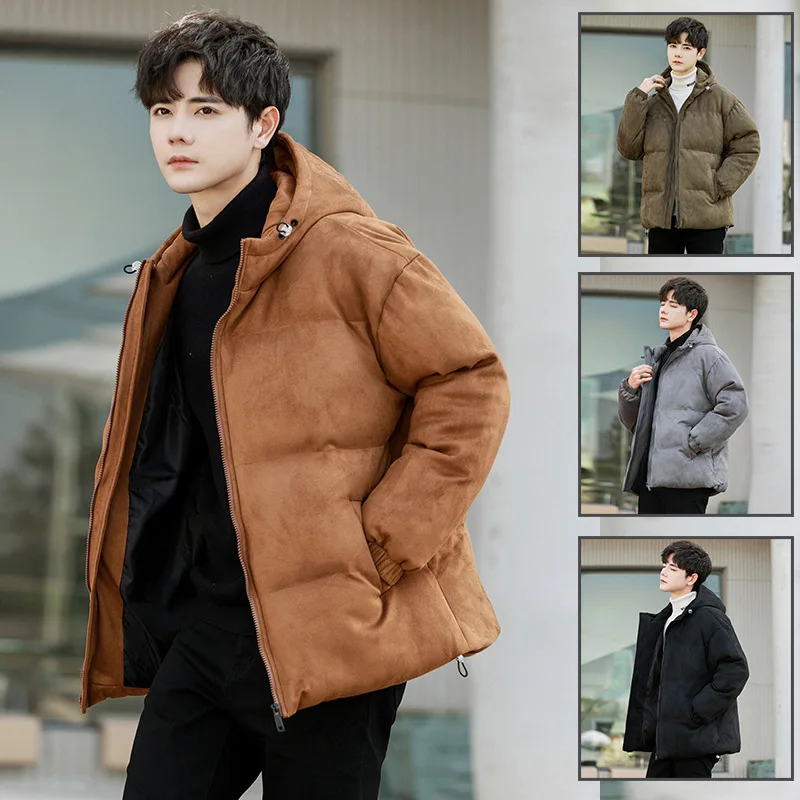 

2024 New Winter Mens Cotton Padded Jacket Coats Fashion High Quality Suede Male Ski Warm Hoodie Coats