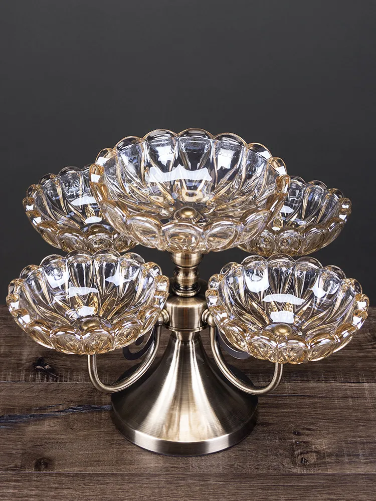 High-end crystal glass multi-layer trendy fruit plate, modern living room coffee table, home table, light luxury snack and candy