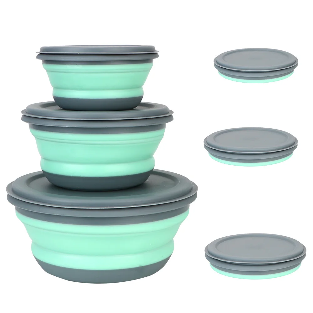 3 pz/set scatola da pranzo pieghevole in Silicone con coperchio Set di ciotole da campeggio per Picnic portatile Kit di stoviglie da cucina ciotola pieghevole per insalata di frutta