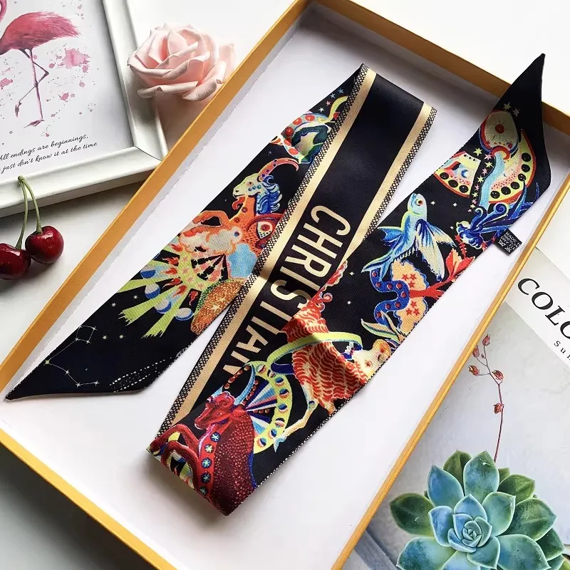 

Новая модная роскошная дизайнерская женская шелковая лента-платок из твила, повязка для волос, обмотка для ручки сумки, длинный шейный платок ручной работы для женщин