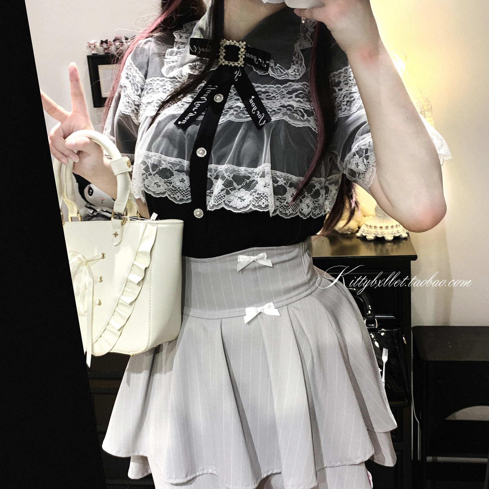 Japanese Mine Style Mass-produced Sweet Versatile Lolita Short Skirt High Waist Bow Double-layer Striped Mini Skirt Women Summer