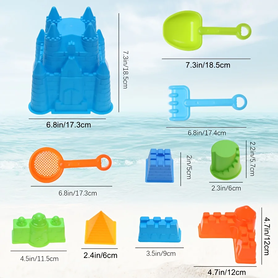 11pcs Castle Beach Toys, with Large Castle Beach Bucket and Small Castle Mold, Castle Beach Gifts for Children, Random Colors