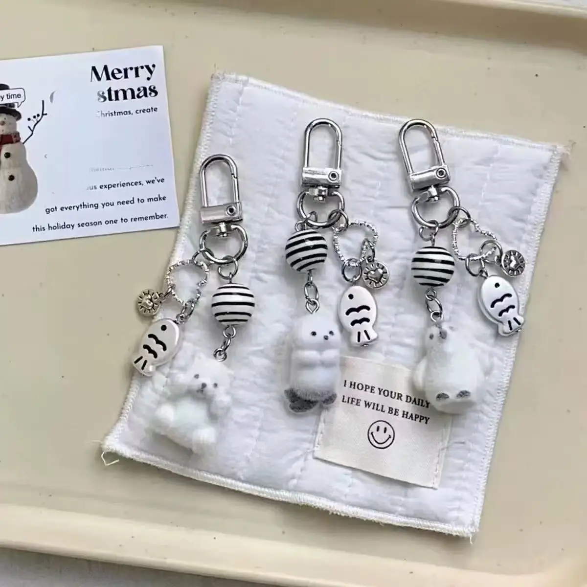 Neue Gletscherserie, beflockter Cartoon-Schlüsselanhänger, Eisbären-Anhänger, dreidimensionaler süßer Ins-Taschenanhänger, Geburtstagsgeschenk für Mädchen