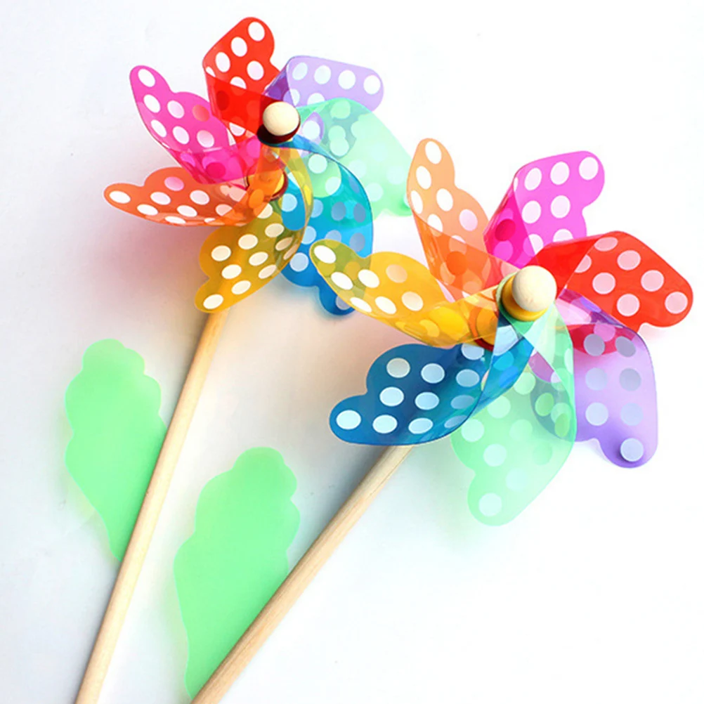 

8 Pcs Dot Windmill DIY Pinwheel Toy Small Colorful Wooden Pole Pinwheels Bamboo
