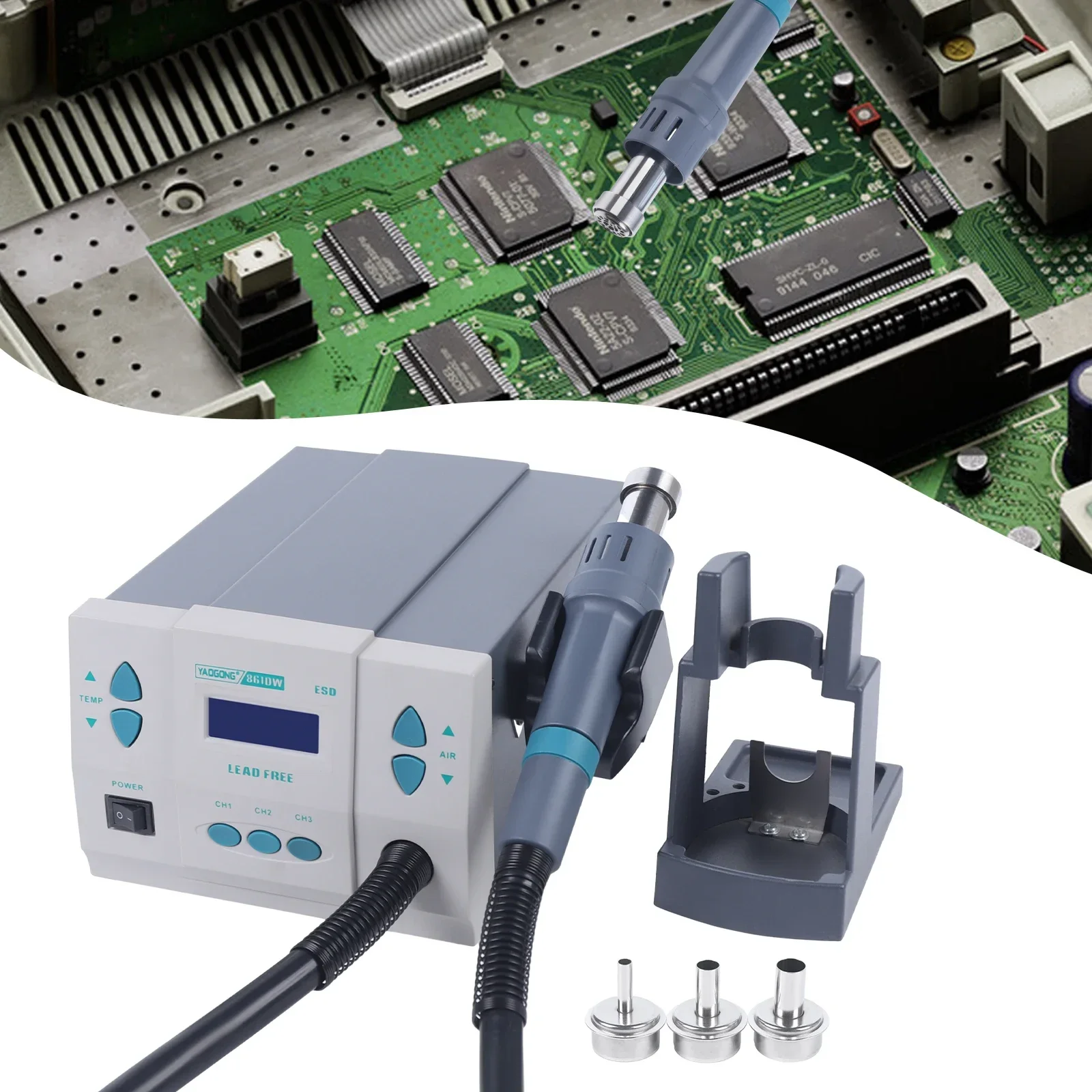 Soldering Station 1KW Lead-free Digital Display Hot Air gu 110V Temperature 100℃~500℃