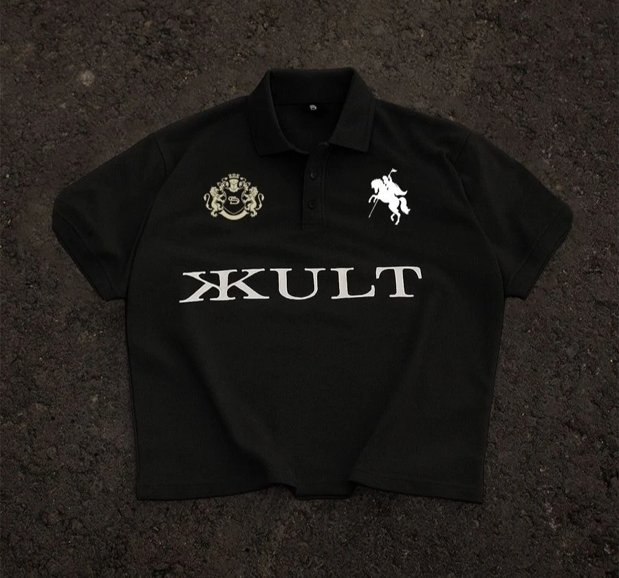 Minimalistisches und modisches Hip-Hop-Y2K-Poloshirt mit Print, Rock-Gothic-Oversize-T-Shirt, Button-Down-Kragen-Shirt, Punk-Casual-T-Shirt