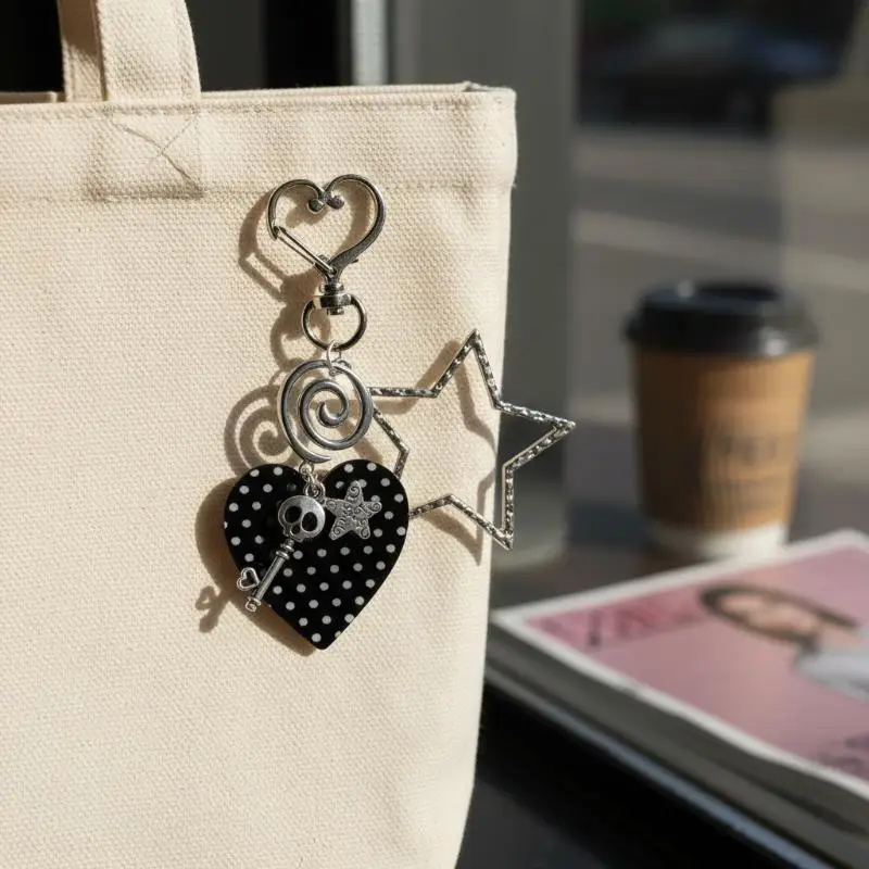 Y2K Stern-Herz-Polka-Dot-Anhänger Punk Koreanische Mode Schlüsselanhänger Schmuck Taschenanhänger Accessoires – Detail 1