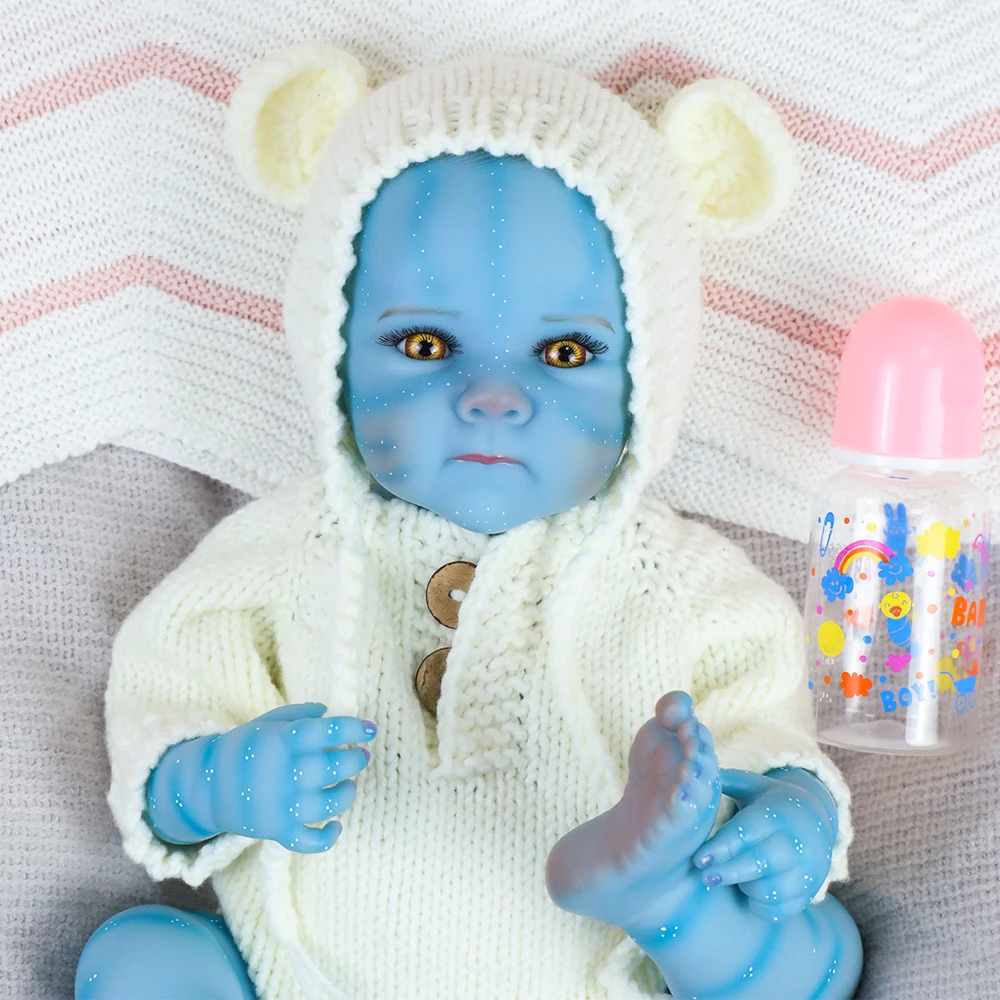 18-Zoll-Ganzkörper-Reborn-Baby-blaue Puppen Handdetailliertes Gemälde Fee Avatar Lebensechte echte Soft-Touch-kleine Puppe süßes praktisches Baby