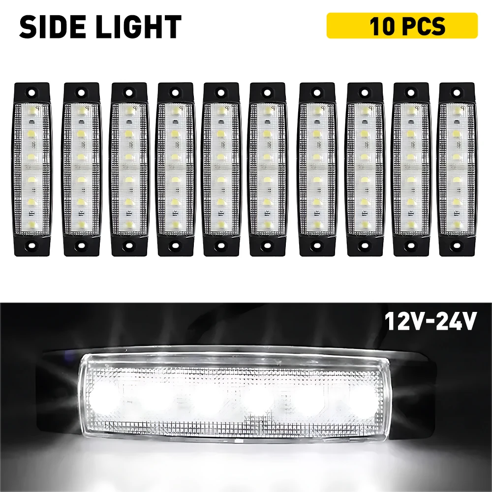 10Pcs 6LEDs Truck Side Marker LED Lights Clearance Width Light White 12V-24V Driving Lamp For Trailer Van Heavy Cargo Waterproof
