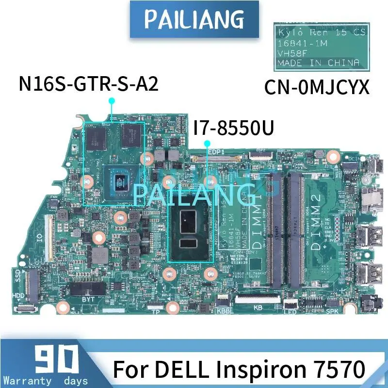 

I7-8550U For DELL Inspiron 7570 7573 Laptop Motherboard 0MJCYX 16841-1M SR3LC N16S-GTR-S-A2 DDR4 Notebook Mainboard Tested