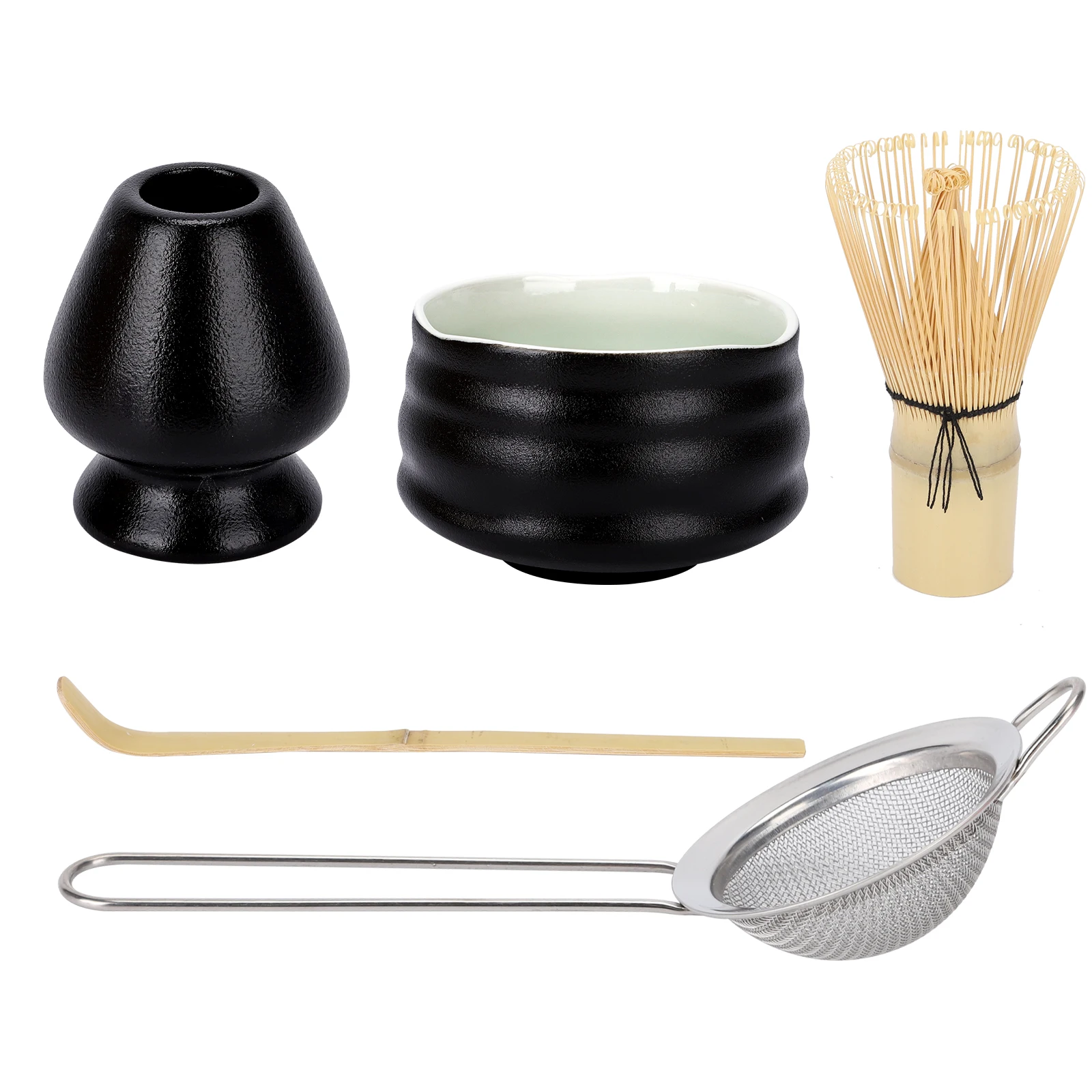 Matcha mixing tool with stainless steel sieve ceramic bowl bamboo brush to make matcha set