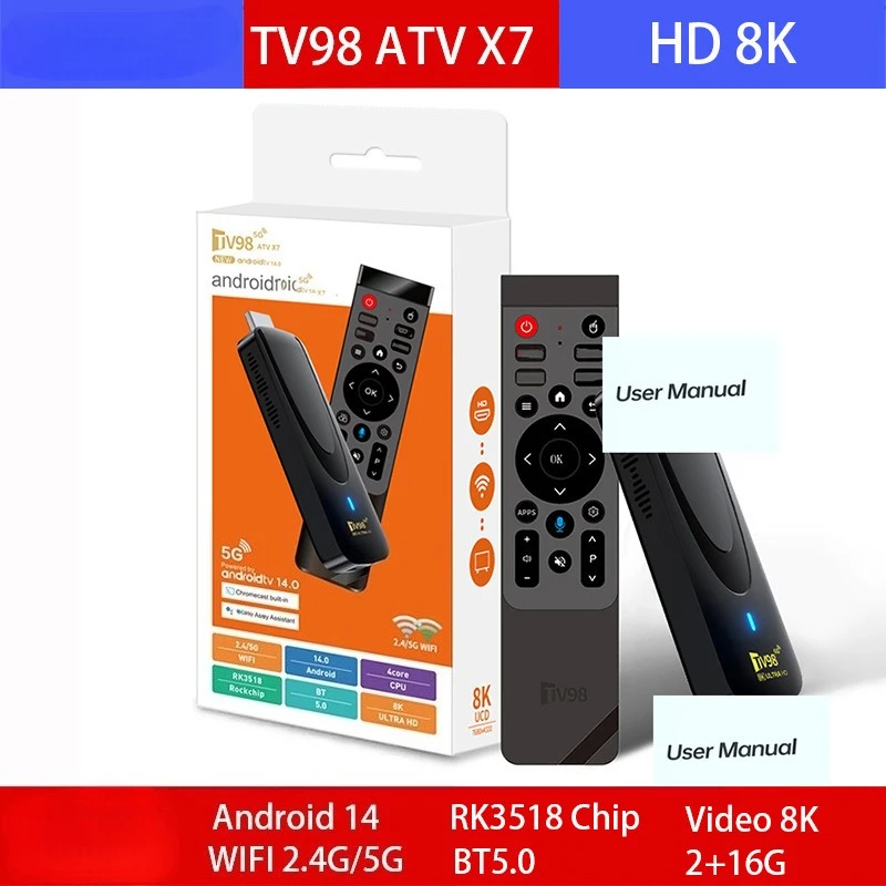 

Новинка 2024 года, TV98 ATV X7 Android 14 8K, сетевая приставка RK3518, голосовая ТВ-приставка с Bluetooth