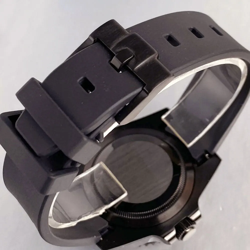 Quadrante nero personalizzato con data senza pennarelli 20ATM 40mm Cassa in PVD nero NH35 Orologio automatico con lunetta in ceramica zaffiro Cinturino in caucciù