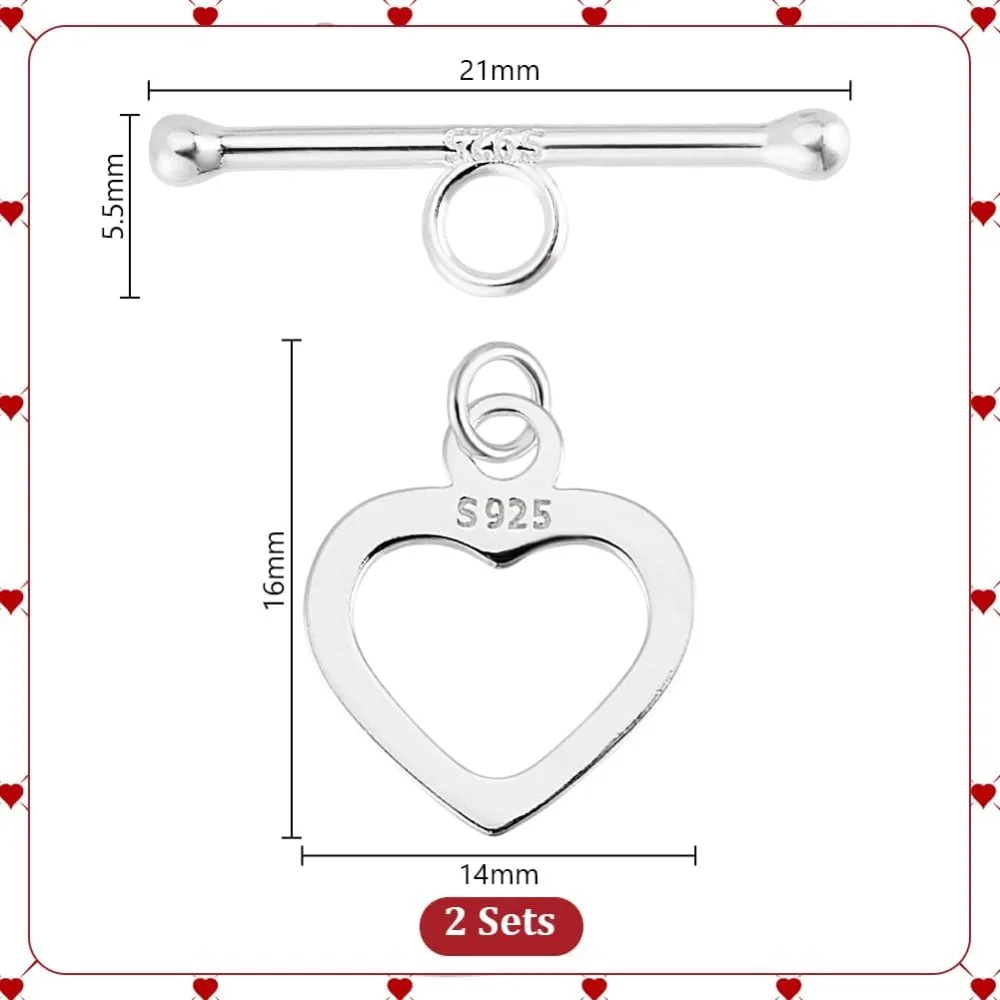 2Pcs 925 Sterling Silver Toggle Clasps Heart OT Clasp T-bar Closure Clasps Love Heart Closure Connector Metal making kit