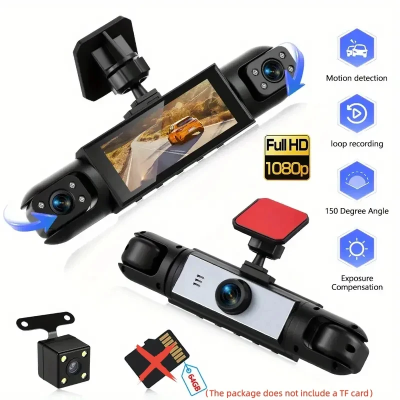 4-Channel 1080P Dash Cam, 4-way recording, IR night vision, motion detection, full blind spot protection.