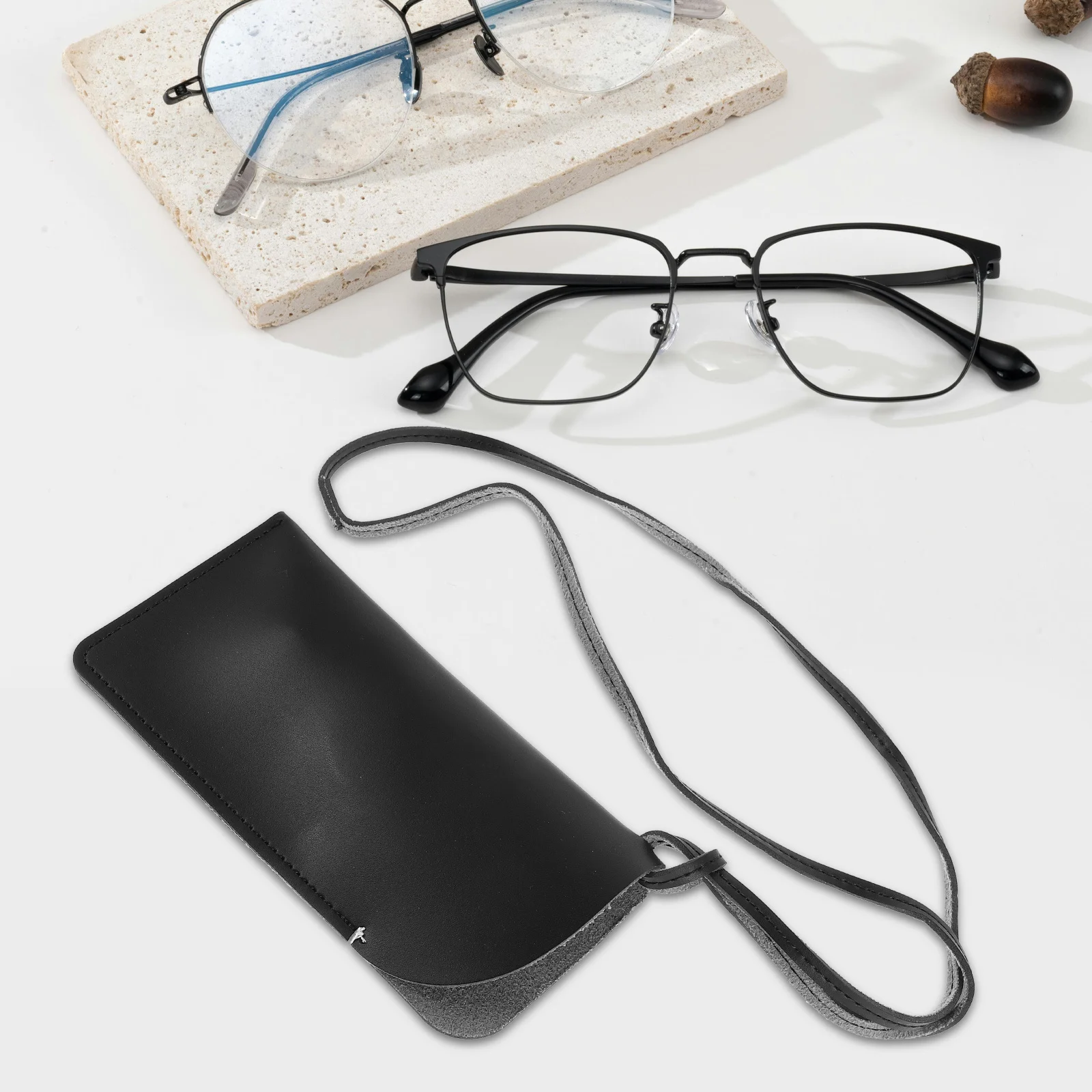 

Hang Strap Sunglasses Bag Pouch Multi-Functional Eyeglass Case For Keys Phones Portable Storage Durable Pu Material Unisex