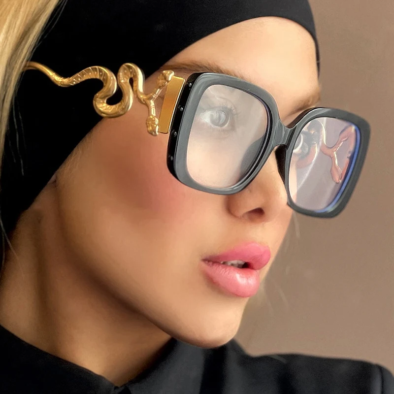 إطار مربع كبير غير وصفة طبية نظارات مضادة للضوء الأزرق للنساء في الهواء الطلق مربع النظارات الشمسية الرجعية الأفعى نظارات هدية