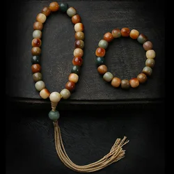 Natural Charcoal Burnt Color Bodhi Seed Bead Bracelet Bangles Buddha Charm Tibet Buddhist Prayer Wood Beads Mala Yoga Jewelry