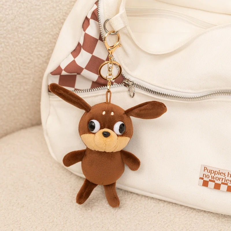 Mini Dachshund Plush Keychain Soft Sausage Dog Stuffed Doll Key Ring Backpack Pendant Car Key Holder Gift for Friends