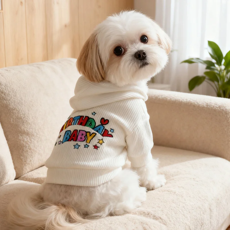 

Colorful Birthday Dog Cat Sweatshirt, Warm Winter Clothes for Small Dogs Puppies, Cute Cozy Pet Apparel for Pet's Celebration Pa