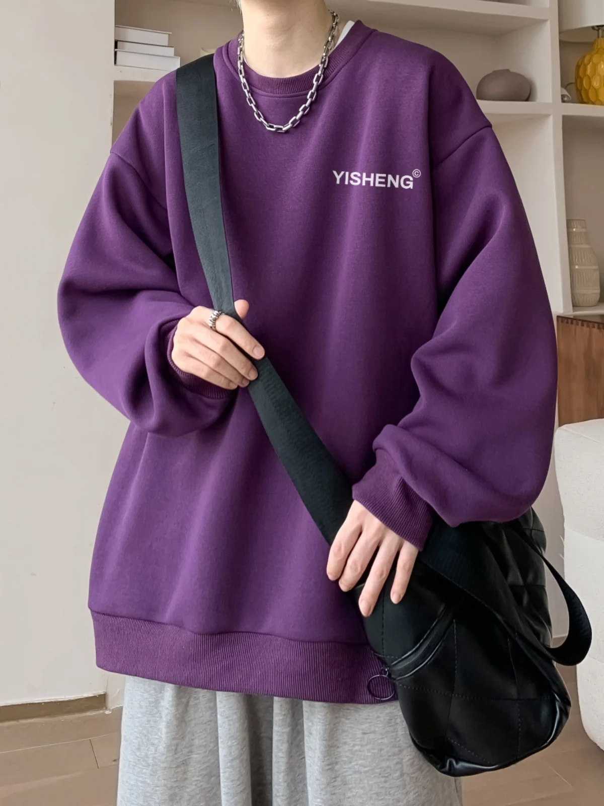 

Мужская флисовая толстовка American Sle с подкладкой, фиолетовая, с длинным рукавом, круглым вырезом, на весну-осень, удобная повседневная уличная одежда