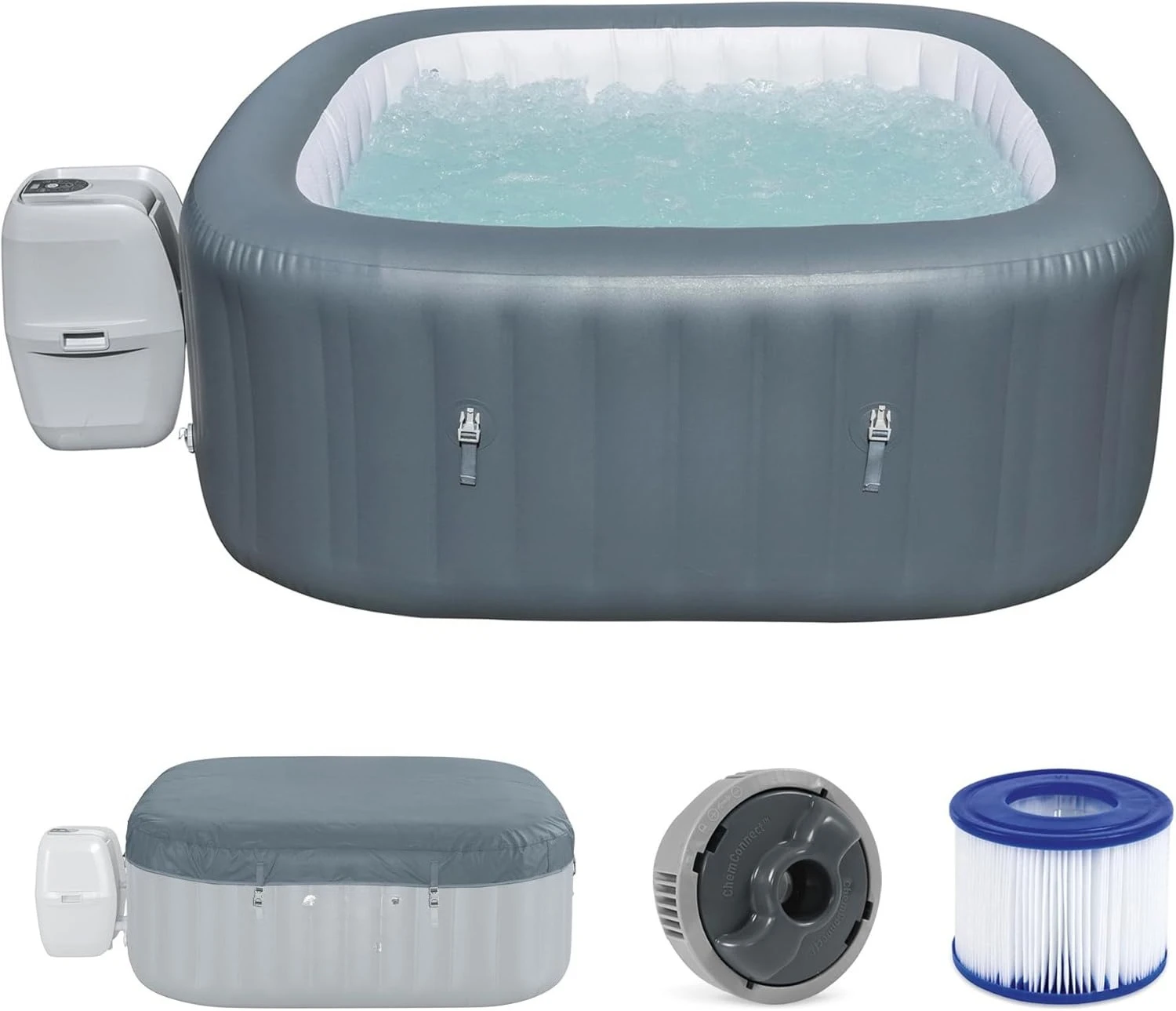 

Энергоэффективная надувная гидромассажная ванна AirJet на 4-6 человек с управлением через приложение, для использования на открытом воздухе