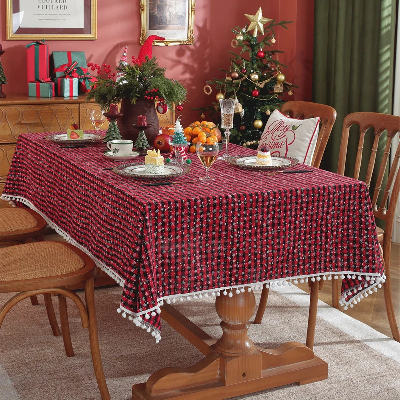 عيد الميلاد مفرش المائدة الأخضر منقوشة عيد الميلاد ندفة الثلج 2026 السنة الجديدة ديكور غطاء الطاولة لجمع الأسرة مطعم ديكور المنزل #4