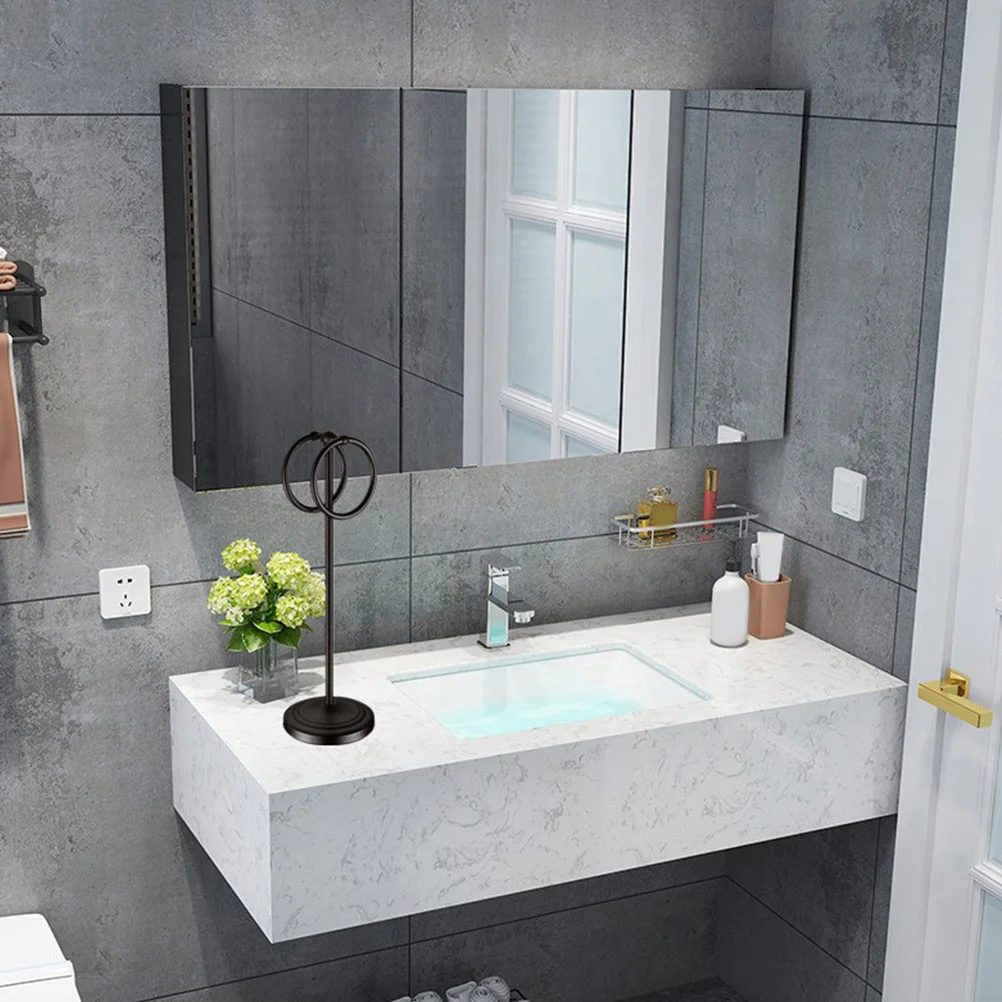 1 قطعة حمام من الفولاذ المقاوم للصدأ منشفة رف الطابق الدائمة حلقات مزدوجة تخزين الرف حامل سطح المكتب عدم الانزلاق مستقرة