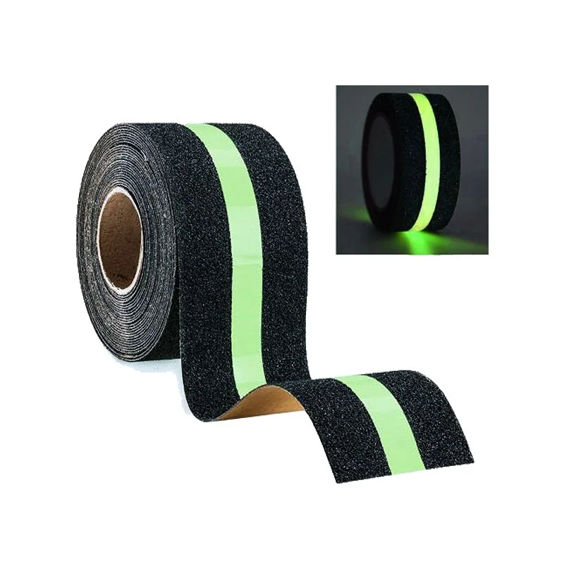 5CM x 5/2M Anti Slip Traction Tape With Glow in Dark Green Stripe Friction Abrasive Adhesive For Stair Tread Step Indoor Outdoor