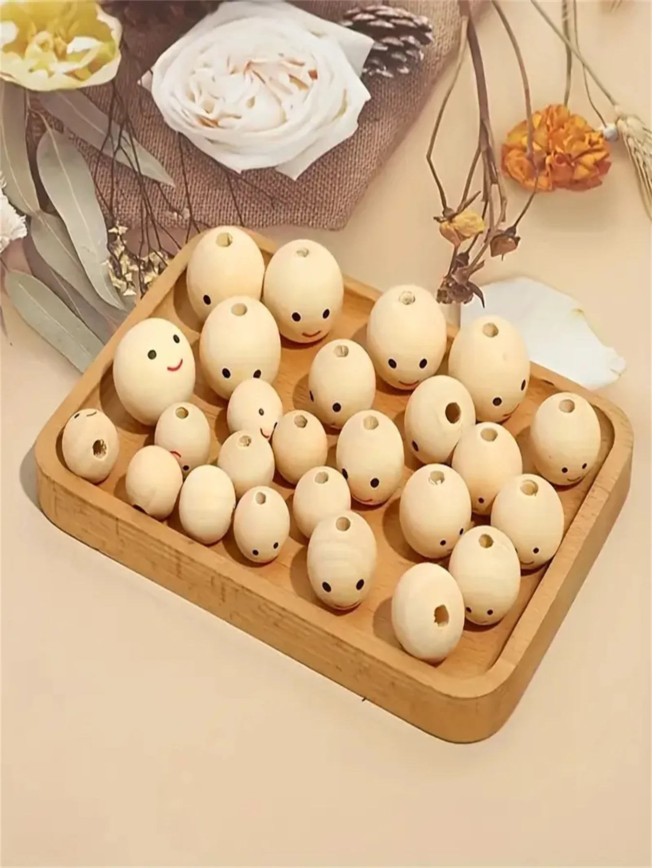20pcs Smiling Face Wooden Beads Round Expression Loose Beads For Jewelry Making DIY Creative Hand String, Necklace Other Hanging view 2