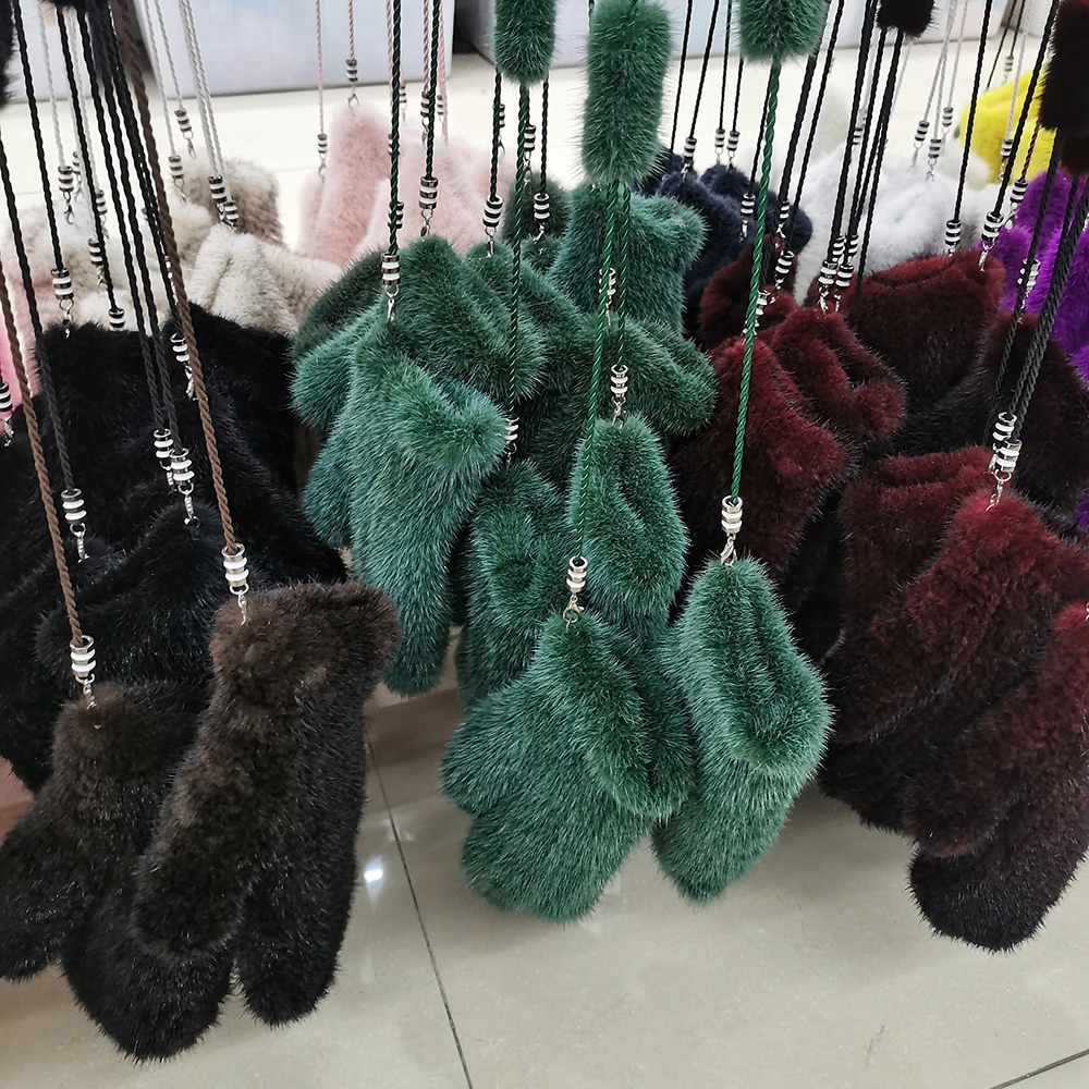 Women Winter Mink Fur Gloves Fashion Real Mink Fur Mittens Handwork Knitted Luxury Lady Gloves Knitted Women Real Fur Mink Fur