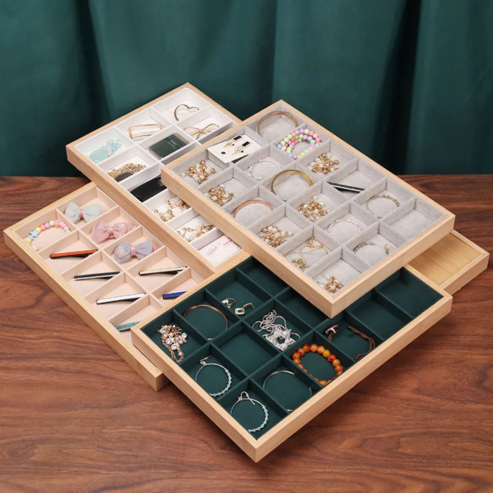

Органайзер для украшений из бамбукового дерева с 18 ячейками для колец, сережек, ожерелий, ключей, помад, карточек, держатель для украшений, коробка для хранения