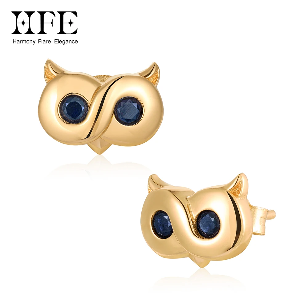 HFE Simulated Sapphire Stud Earrings for Women Man Cute Owl Deign S925 Silver Hypoallergenic Studs Daily Wear Jewelry Gift