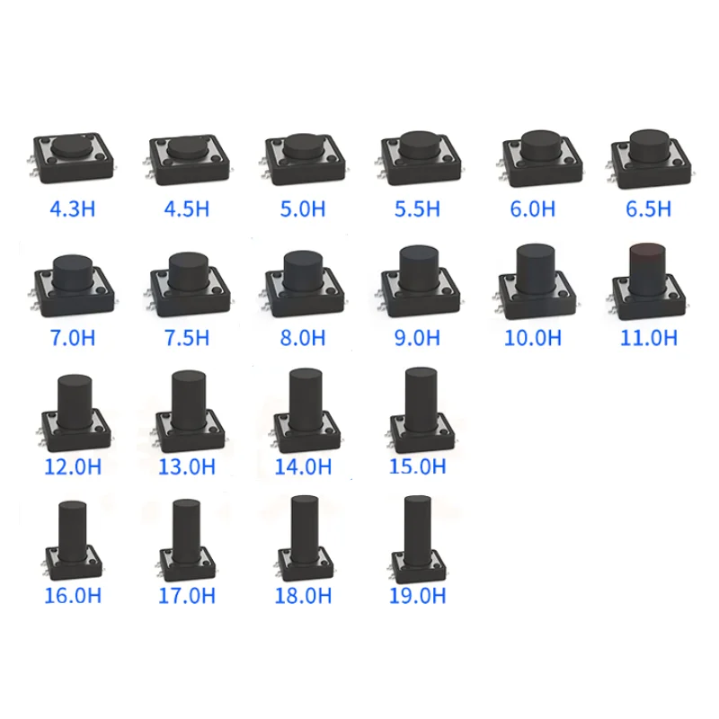 20PCS PCB Tactile Tact Push Button Switch SMD 4Pin Micro Switch 12*12*4.3/5/6/7/8/9/10/11/12mm 12x12x4.3MM 12x12x5MM 12x12x6MM