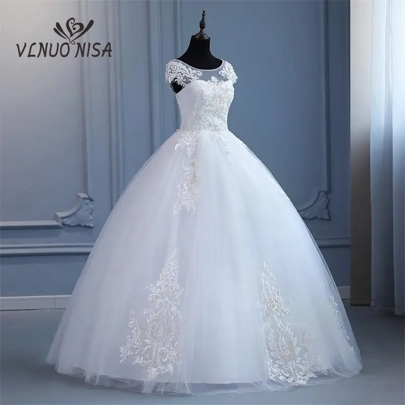 VLNUO-Robe de Mariée en Dentelle Brodée, Élégante, Bon Marché, à la Mode, avec Mancherons, Princesse, Plus Size, Patients Gwon, Photo Réelle