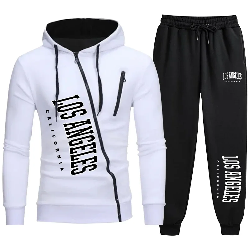 2024 Popular Mens Tracksuit Los Angeles Printing Zipper Jacket+Jogging Sweatpants 2 Piece Set Casual Hooded Sweatshirts Clothin