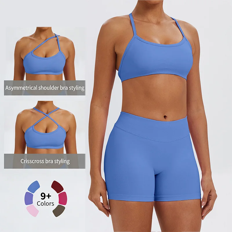 Women's Crisscross Back Thin Strap Adjustable Sports Bra, Stretch Knit Halter Neck Fitness Yoga Bra, Versatile Crop Tank Top