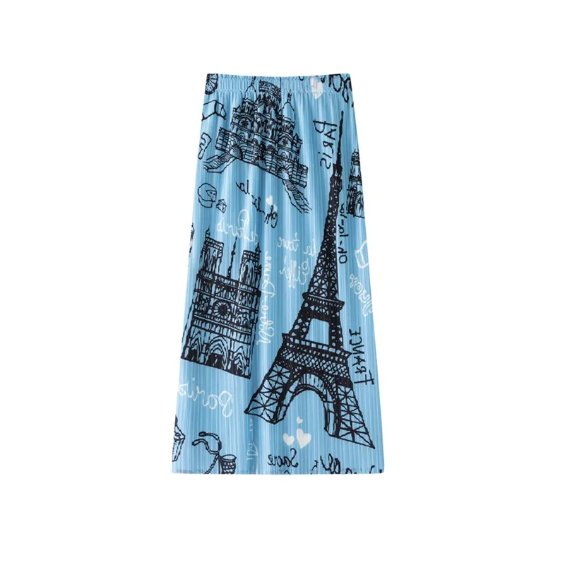 Miyake Pleated 2026 Original American Print Skirt Summer New Slim Fit Versatile Niche Design Mid-Length Skirt for Women Pleat