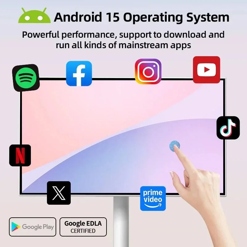 New S01T 21.5 inch Android 15 Movable Smart Screen, 1920*1080 IPS Touch Display, 8-core CPU 64GB Tablet, 4-6 Hours Battery Power