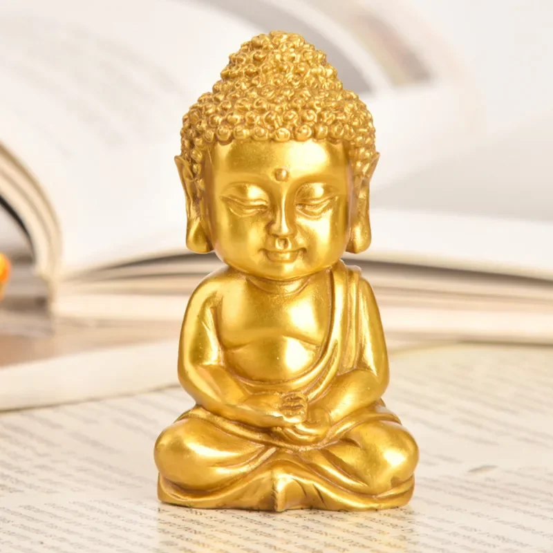 Mini Sakyamuni Buddha Brass Sculpture Desk Ornaments Golden Tea Decorated with Copper Pig Pet Crafts