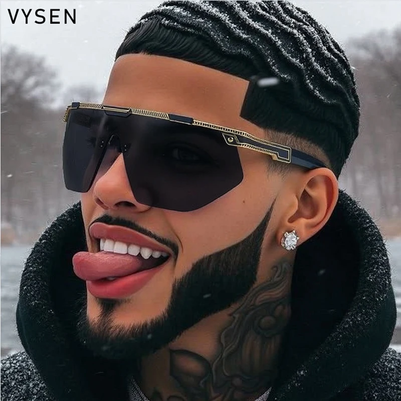 

Oversized One-Piece Punk Shield Sunglasses Men 2025 Luxury Brand Wrap Around Irregular Sports Sun Glasses Eyewear Shades UV400