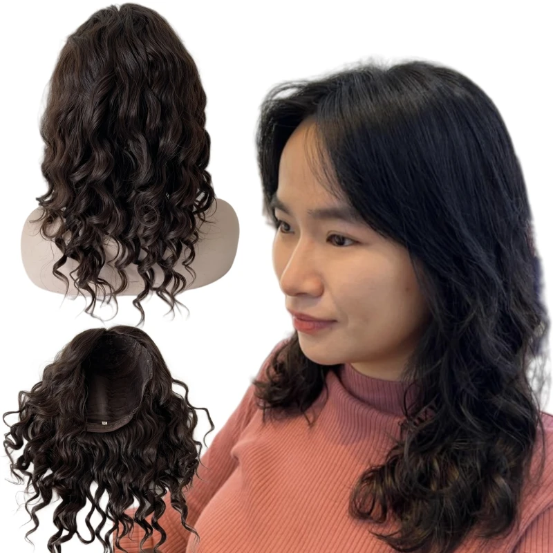 20 pulgadas de cabello humano virgen europeo marrón oscuro 2 # Peluca judía superior de seda de la peluca kosher de la onda floja 4x4 para las mujeres