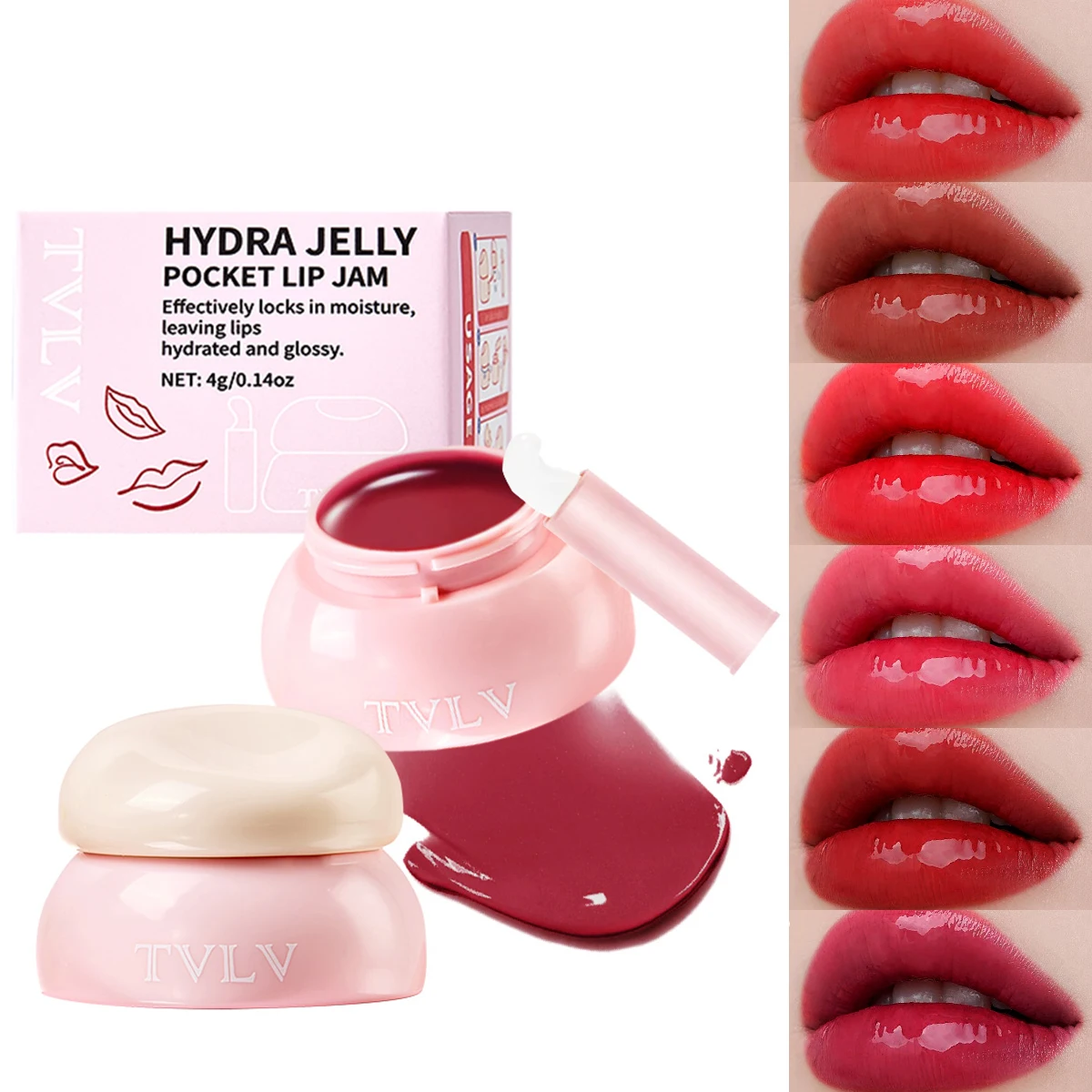 Tvlv Canned Jelly Lip Mud 6 Colors with Silicone Lip Brush, Glossy Mirror Lip Glaze, Moisturizing, Lip-Enhancing, Non-Stick Cup, Affordable Pocket Lip Gloss for Students