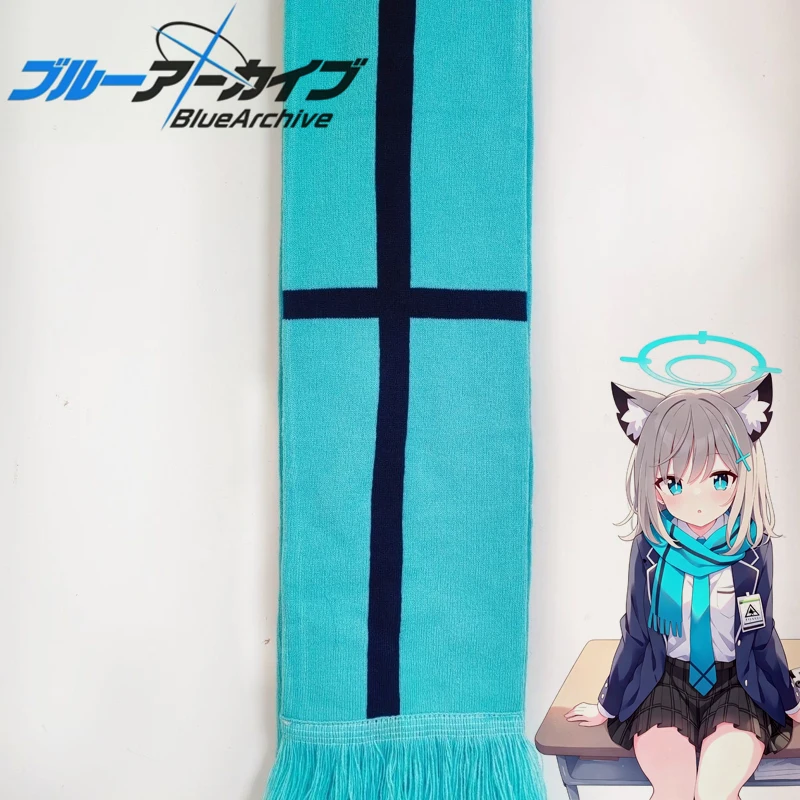 Game Blue Archive Sunaookami Shiroko Cosplay Scarf Blue Knit Wrap Muffler Bandelet Warm Soft Neckerchief Costume Accessory Prop