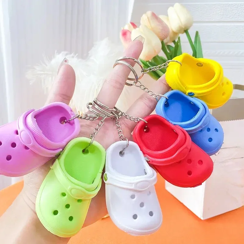 

Mini Slipper Keychain Cute Fun Hole Shoes Key Chain Ring Purse Bag Backpack Charm Earbud Case Cover Accessories Women Girls Gift