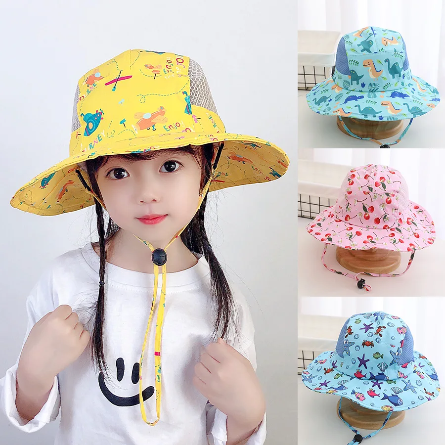

Детская летняя сетчатая шляпа, солнцезащитная Кепка, мужские и женские в детском стиле, Пляжные шапки с широкими линиями, солнцезащитные шапки с защитой от УФ-лучей, солнцезащитные шапки
