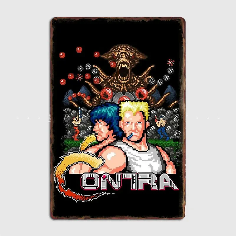 Contra Videogame Art  Metal Sign Mural Plates Club Retro Tin Sign Home Vintage Decoration Room Wall Decor