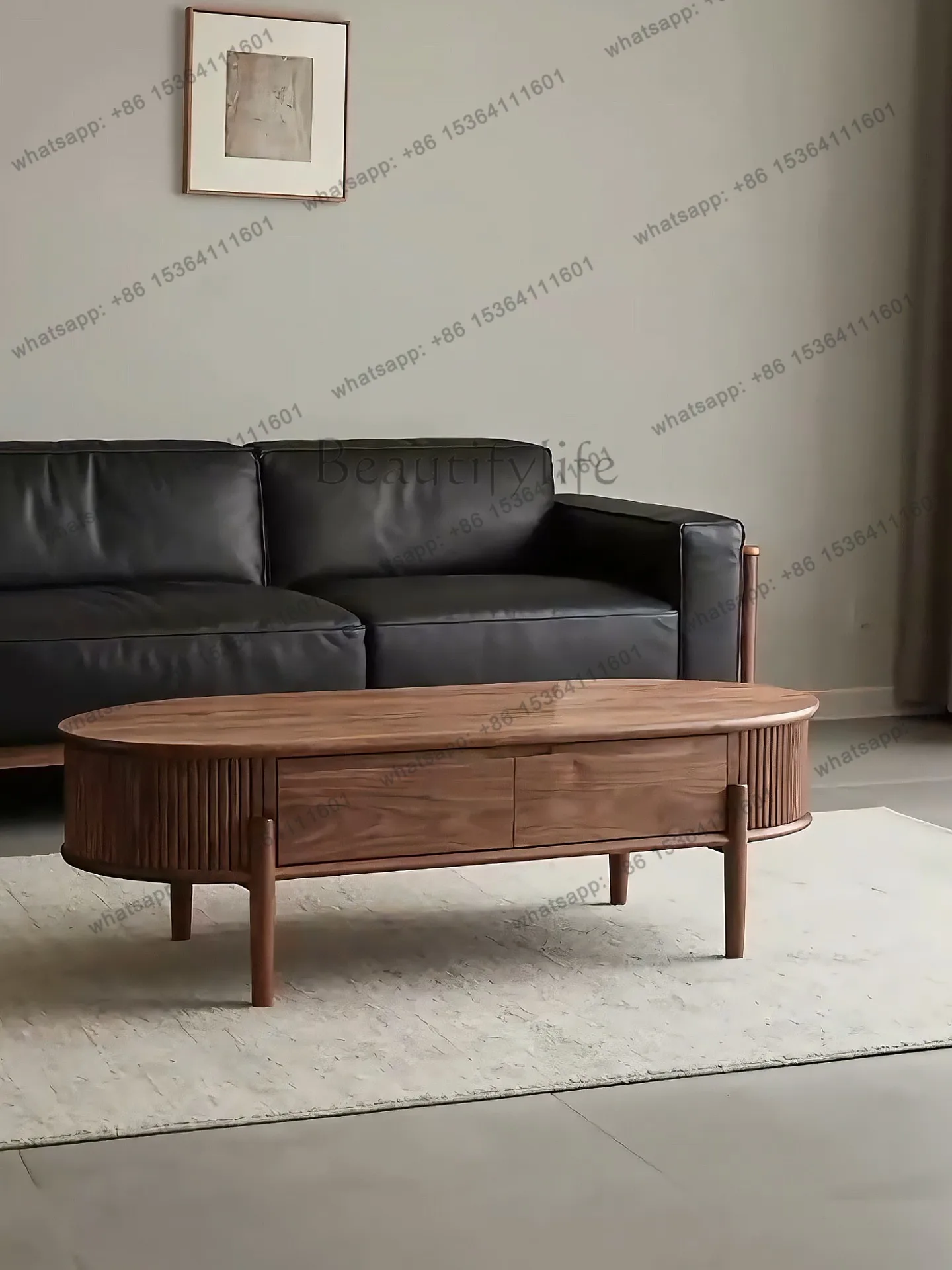 New Chinese-style North American black walnut oval coffee table Song-style aesthetic minimalist tea table